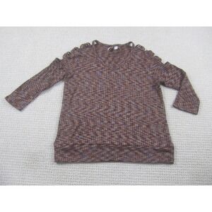 Cato Sweater Womens Medium Multicolor V-Neck Lattice Shoulder Long‎ Sleeve Knit
